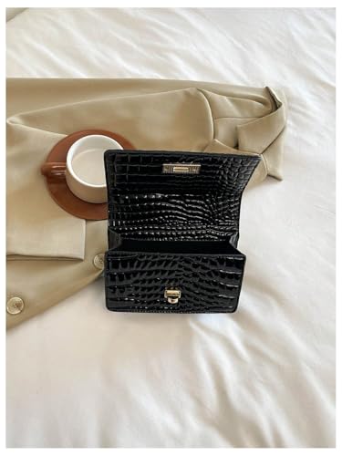 Verdusa Women's Crocodile Pattern Y2K Shoulder Bag PU Leather Mini Handbag Purse with Buckle4