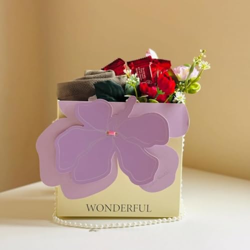 Image of 3D Floral Bag With Pearl String Handle - 10 Nos For Flowers & Gifts - Lavender Flower