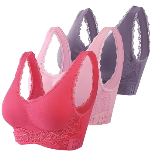 3 sujetadores sin aros para mujer acolchados básicos, sujetadores en forma sin costuras cómodo busto espalda descubierta cuello en V sujetador embarazo ligero bralette gimnasio correas ajustables, V2+