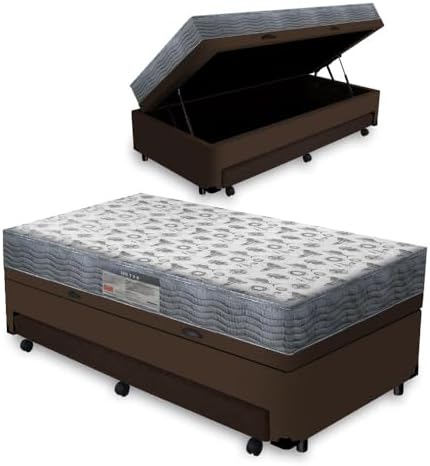 Cama Box Baú e Auxiliar Solteiro Marrom + Colchão D33 Ortobom - I...