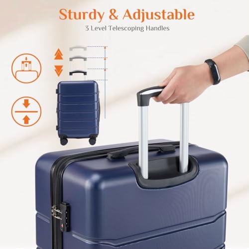 Homee Luggage with Spinner Wheels TSA Lock Carry on Hard Shell ABS Suitcase Lightweight,Blue,24 Inch3