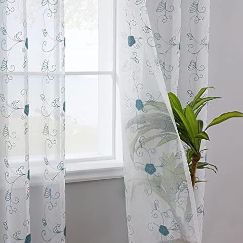 CAROMIO Sheer Cortina de Voile con Bordado de Flores Cortina Transparente Cover