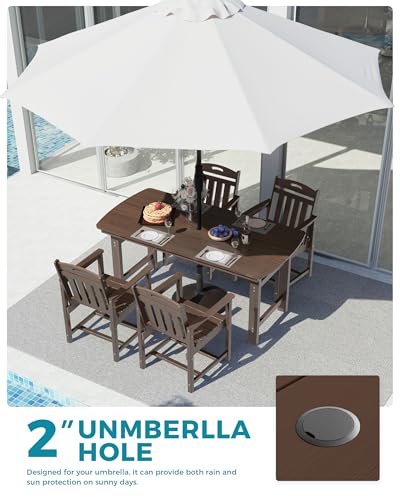Image of Ciokea HDPE Outdoor Dining Set, 5-Piece Patio Table and Chairs Set with Umbrella Hole, All-Weather Patio Dining Sets for 4, Durable Patio Furniture for Backyard, Garden, Lawn & Poolside, Brown