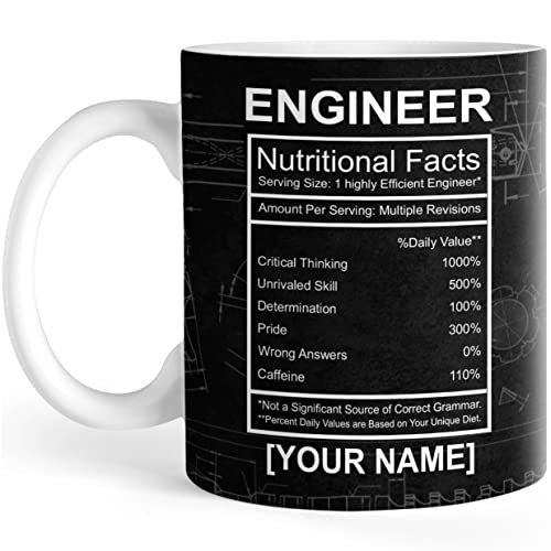 AileneSLoin Personalized Coffee Mug Engineer Nutrition Facts, Customized Name Funny Engineer Nutrition Table Cup, Gift For Engineer, Mom, Dad, Friend On Birthday, Holiday, Ceramic Cup, 11 Or 15 Oz