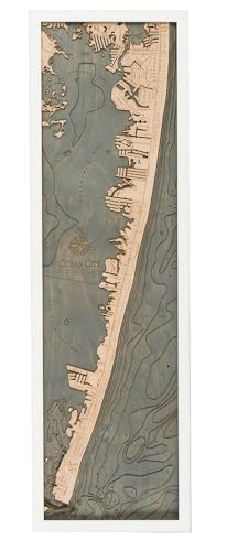 Ocean City, Maryland 3-D Nautical Wood Chart, White Frame, 13.5