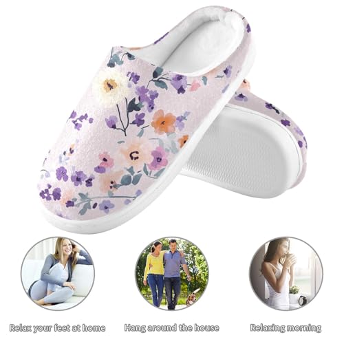 JUNZAN Cartoon Cute Flowers Purple Womens Cotton House Slippers Soft Memory Foam Mens Slippers for Outdoor Funny Presents 6-73