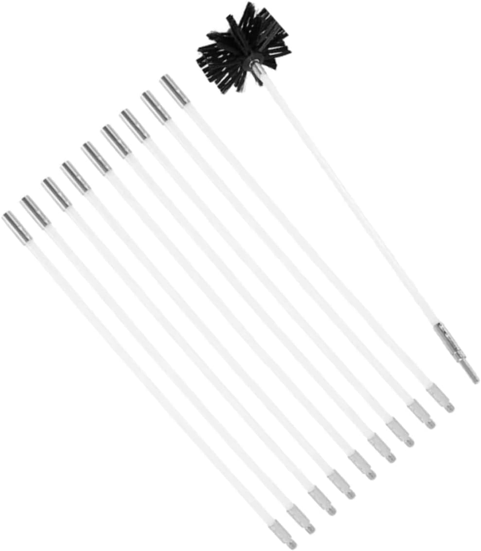 Flexible Chimney Cleaning Brush Kit Rod with Swivel Head for Fireplace Dryer Vent Flue Interior Non Scratch Lint Sweeping Tool for Home Maintenance