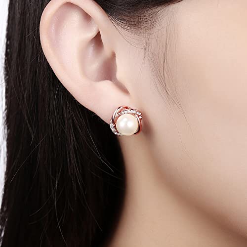 Brinco Perola e Rosa Dourada com Zircônios Elegante