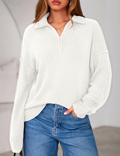 PRETTYGARDEN Womens Sweaters Quarter Zip Pullover Early Fall Fashion 2025 Long Sleeve V Neck Collared Knit Winter Jumper Tops2
