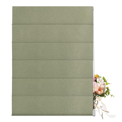 BERISSA Linen Roman Shades for Windows, Blackout Roman Blinds,Room Darkening Thermal Insulated Window Shades for Home Living Room Bedroom,Green,Custom Size