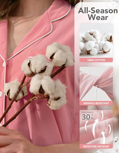 Image of NAP BOUND 100% Cotton Women's Pajama Sets Short Sleeve Button Down Soft Pjs 2 Piece Lounge Set with Pocket Nightwear XS-XXL