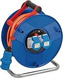 Brennenstuhl enrollacables Garant CEE 230V con alargador de 25 m (uso universal en exteriores, camping y caravana con 2 enchufes CEE, Made in Germany), Azul, Naranja