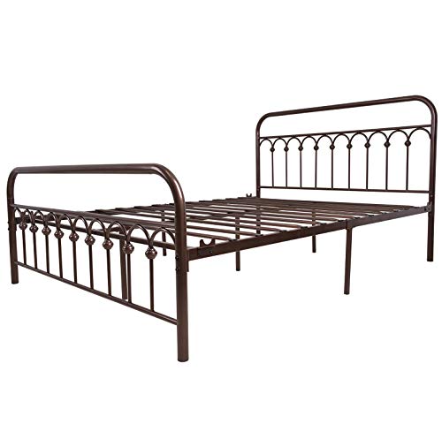 Tuseer Metal Bed Frame Queen Size With Vintage Headboard And Footboard Platform Base Wrought Iron Double Bed Frame (Queen, Antique Brown) #TOP5