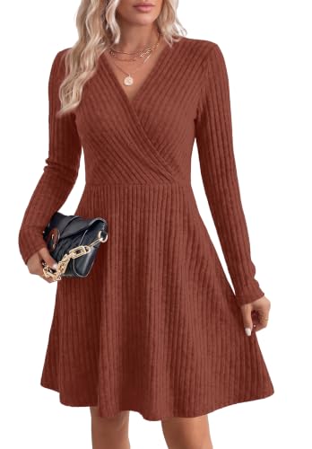 WIH0LL Womens Fall Dresses 2026 Long Sleeve Wrap Sweater Dress with Pockets - Image 3