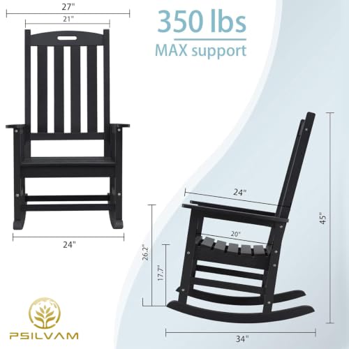 Image of Psilvam Outdoor Rocking Chairs Set of 2, Oversized Porch Rocker (Black)