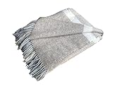 Alpenwolle Wolldecke 140x200cm Neuseeland 100prozent Wolle aus Neuseeland, Überwurf Plaid mit Fransen (Melange Natur)