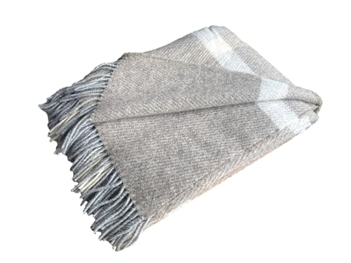 Alpenwolle Wolldecke 140x200cm Neuseeland 100prozent Wolle aus Neuseeland, Überwurf Plaid mit Fransen (Melange Natur)