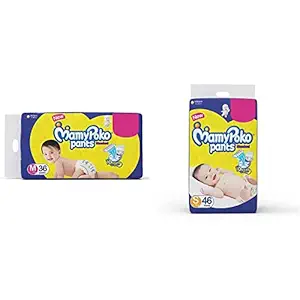 MamyPoko Pants Standard Diapers, Medium (Pack of 36) & MamyPoko Pants Standard Diapers, Small (Pack of 46)