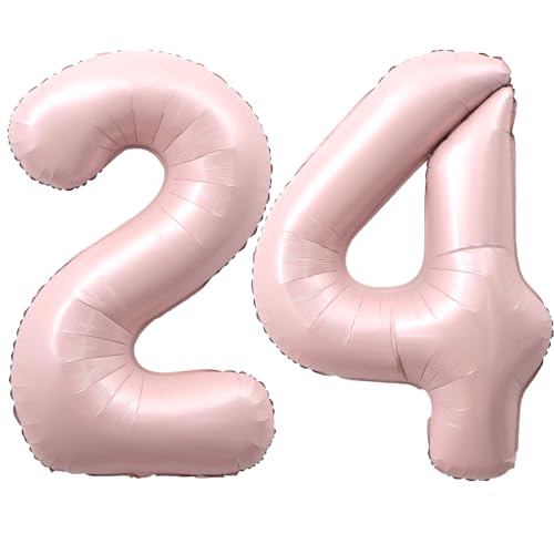 Image of 40 Inch Light Pink Number 24 Balloon 0-9 24th Foil Big Giant | Digital for Birthday Anniversary Graduation Decorations
