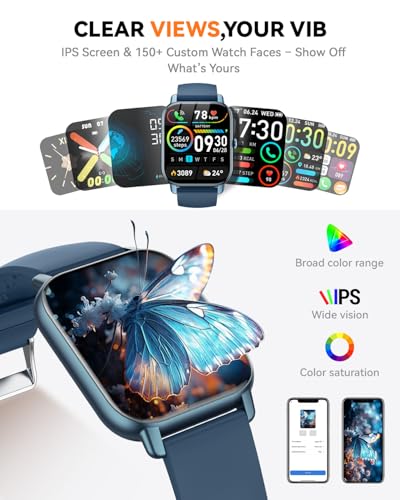 Image of Smart Watch for Men Women,1.85 inch Bluetooth Fitness Tracker Step Counter /Sleep Monitor,110+ Sports Modes,IP68 Waterproof Smart Watch Compatible with iPhone Samsung Android Phone (Blue, 1.85)