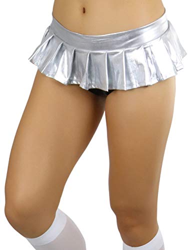 ToBeInStyle Women’s Flirty Metallic Pleated Festival Ultra Micro-Mini Rave Skirt