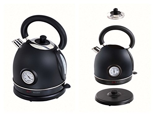Domoclip Bouilloire électrique en acier inoxydable à indicateur de température Style vintage Avec affichage du niveau d'eau Sans fil Avec thermomètre 1800 W 1,8 litres Noir