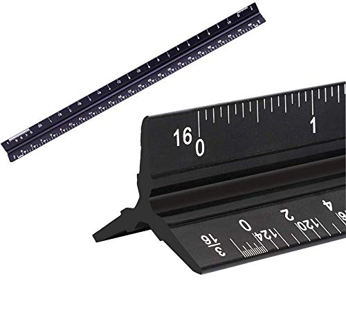 12 Inch Triangular Engineer Scale Ruler with Laser Etched Scales, Imperial Scale - 1-1/2", 1, 3/4", 3/8", 3/16", 3/32", 1/2" 1/4", 1/8", 3, 16, Ideal for Civil Engineering Drafting (Exactly)