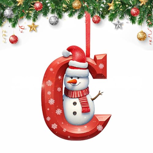 26 Letter Christmas Tree Decorate,Personalized Acrylic Letters Snowman Ornaments,Custom A to Z Hanging Christmas Pendant for Family Friends,for DIY Crafts Decorations, Home Party Festival Decor (C)