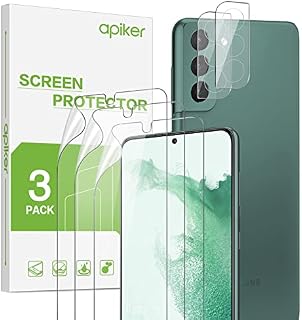 apiker [3+2 Pack] Samsung Galaxy S22 Screen Protector [Not Glass] and Samsung Galaxy S22 Camera Lens Protector, Fingerprint Reader Compatible, High Definition