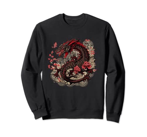 Tatuaje de guerrero japonés vintage de dragón Sudadera
