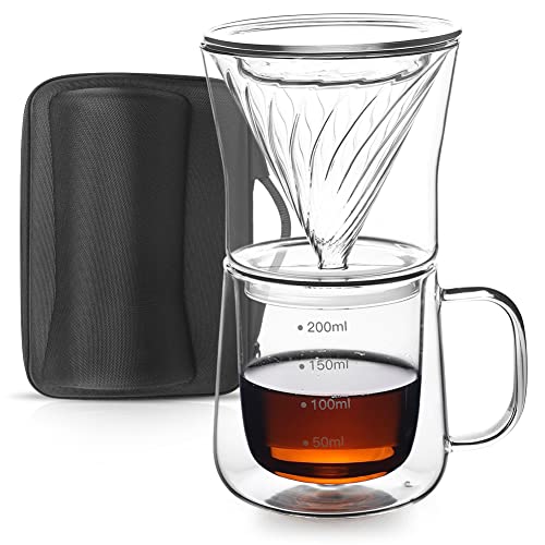 TaiLake Coffee Self Brewing Cup - Perfect for Single Serve Coffee - Experience the Art of One Cup Pour Over Coffee Maker(Vortex Filter Set)