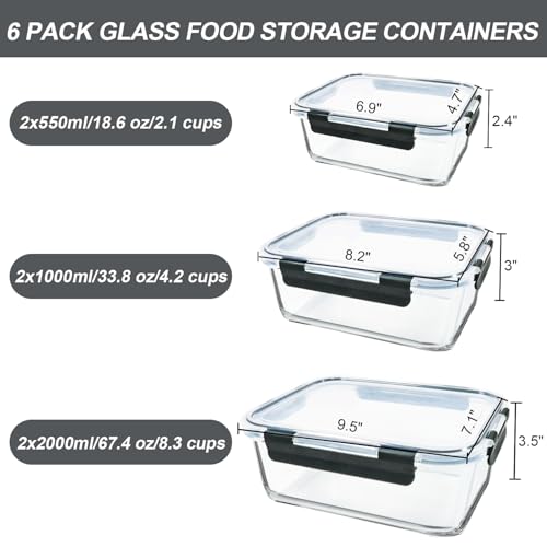 MCIRCO 6 Pack Extra Large Glass Food Storage Containers with Lids - Image 3