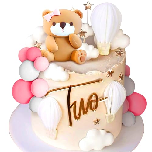 Kit décoration gâteau ours rose pour baby shower et baptême