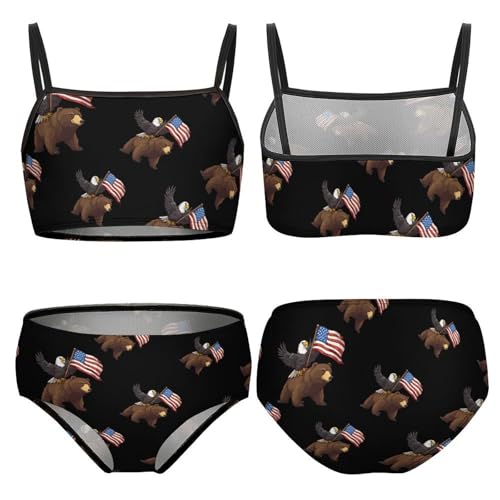 USA Bald Ea-gles Bear Girls Swimsuits Two Piece Bikini Sets Beach Sport Swimwear Bathing Suit3
