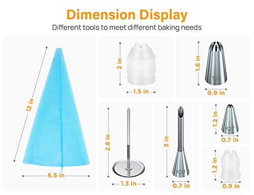 Kootek 54 in 1 Piping Bags and Tips Set with 13 Large Size Piping Tips, 35 Standard Size Icing Tips, 2 Reusable Pastry Bags 12 Inch, Cake Decorating Kit Supplies, Frosting Piping Kit for Cake, Cupcake