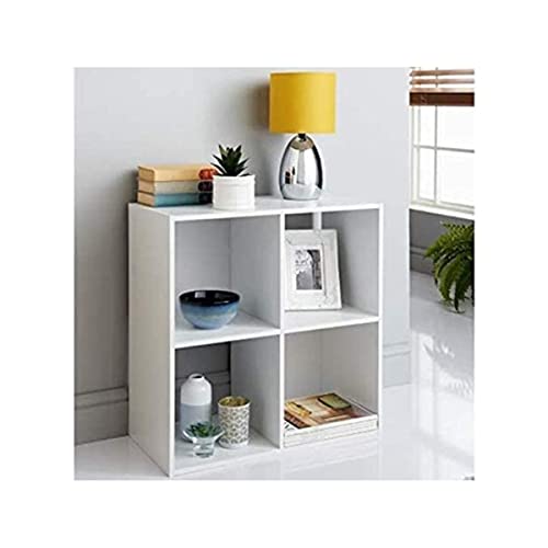 Image of Wooden Storage Shelving Unit Bookcase Home Office Use Display Furniture Living Room Decor Easy to Build (4 Cube Shelf-White)
