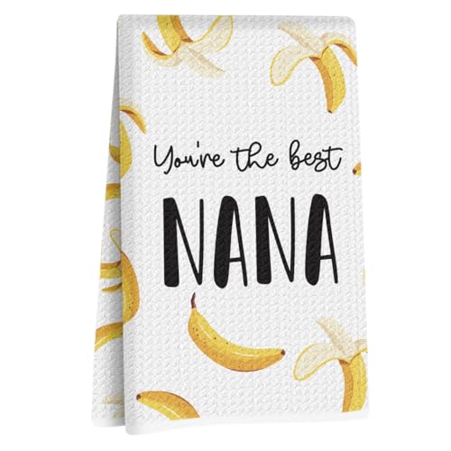 Image of Nana Gifts Banana Kitchen Towels 24x14 Inch, Nana Gift from Grandkids Reusable Dish Towels for Kitchen Bathroom Decor, Waffle Weave Absorbent Hand Cloth Tea Towel, Grandma Gifts for Mothers Day