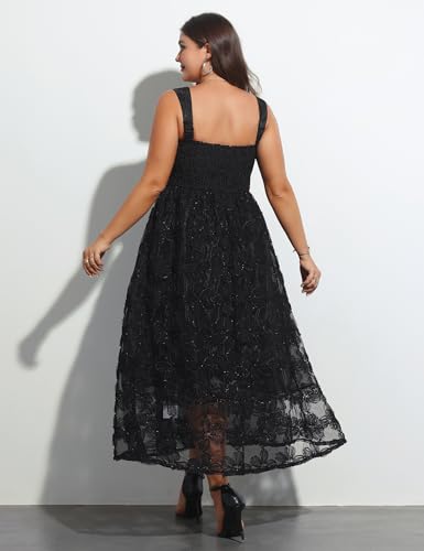 Image of EYWOL Formal Wedding Guest Cocktail Party Floral Embroidered Dress M-3XL | Embroidered,Floral,Sheer A-Line,Maxi,Sweetheart Neckline,Puff Sleeves,Tie Back, Parties,Wedding,Formal,Cocktail,Occasions