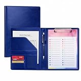 Cartellina Portadocumenti A4 in Pelle PU con Portablocco e Clip Fermafogli, Tasche e Porta Penna, Cartella Documenti da Ufficio e Riunioni – Blu