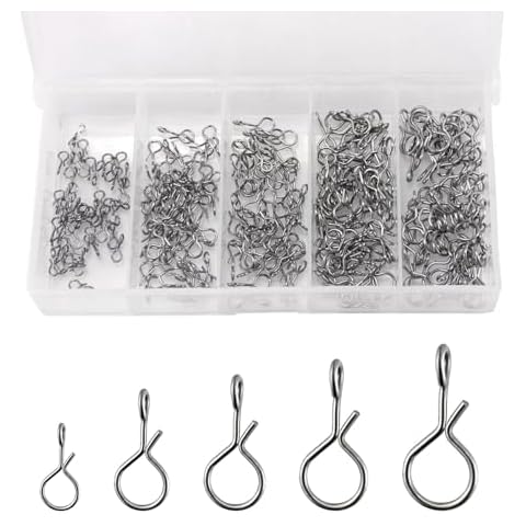Alwonder 250-Pack/Box Fly Fishing Snaps, 5 Sizes Stainless Steel Quick Change Lure Snaps No Knot Clip Quick Snap Fast Snap Lure Connector for Jigs Lures Fishing Clips Swivels Terminal Tackle Cover