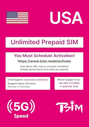 Tarjeta SIM USA 30 Días. Red T-Mobile con datos ilimitados de alta velocidad en 5G/4G/LTE | Llamadas y SMS locales ilimitados en EE.UU. (Hawaii Incluidos). Tarjeta SIM 5G