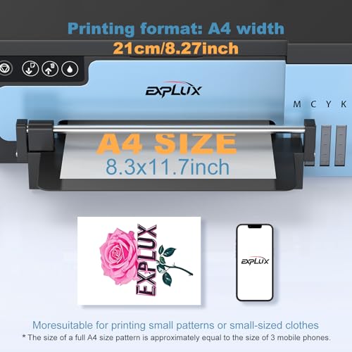 explux a4 dtf printerwith xp600 printhead with anti-clogging technology  200 high speed printingfor diy t-shirtother textiles2-year ink included