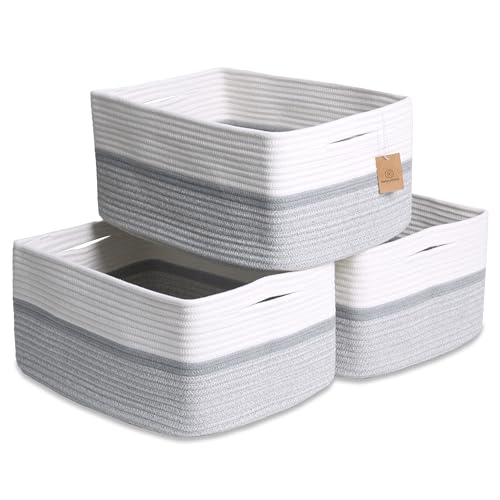 NaturalCozy Storage Baskets 16.8”x13”x7.6” Cotton Rope Woven Baskets for Organizing