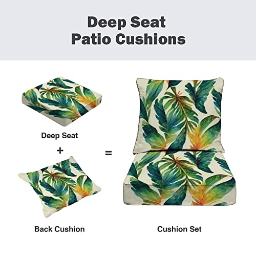 Aurfiaiuop 2-Piece Deep Seating Cushion Set A Repeatable Tropical Leaves Watercolour Dining Chair Bench Replacement Deep Seat Cushions For Indoor Outdoor Patio Furniture #TOP1