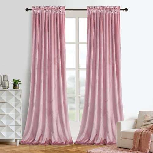 Roslynwood Blush Pink Velvet Curtains W52 x L63 inches Long, 2 Panels