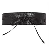 Ayliss Women Soft Leather Obi Belt Self Tie Wrap Cinch Belt,Black