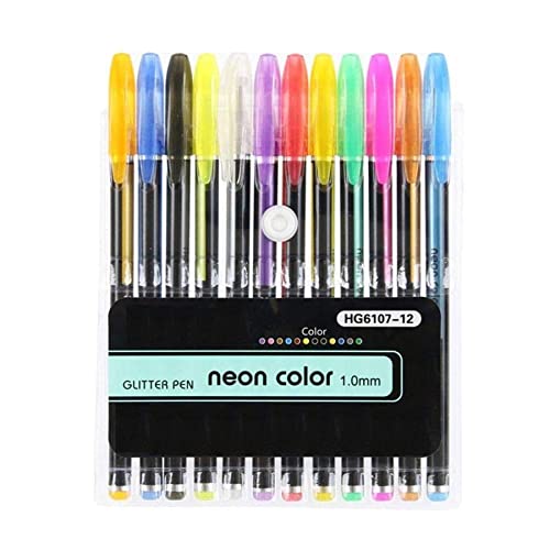 Image of TRU TOYS Neon Color Gel Pen Set consisting Fluorescent, Metallic, Glitter, and Pastel Colour pens for DIY Art & Crafts (Sketching, Drawing & Painting Purpose) (12 Pieces)