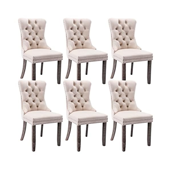 Virabit tufted dining chairs set of 6 velvet upholstered dining chairs with nailhead back and ring pull trim solid wood dining chairs for kitchenbedroomdining room beige  urban country home decor