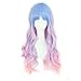 MapofBeauty Ladieshair schöne lang wellige Harajuku Stil Lolita Cosplay Perücke (Hellblau+Helllila+Rose)