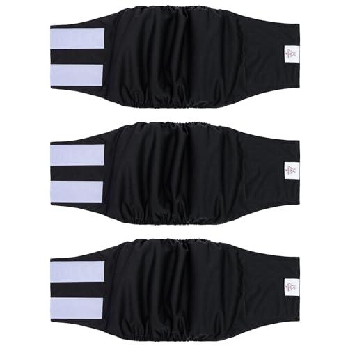 Image of CuteBone Dog Diapers Male Washable Belly Band for Male Dogs Wraps Black 3pcs a Pack DM44M